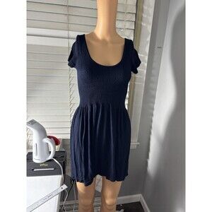 Elie Tian Womens  Short Sleeve Scoop Neck Mini Dress Blue One Size